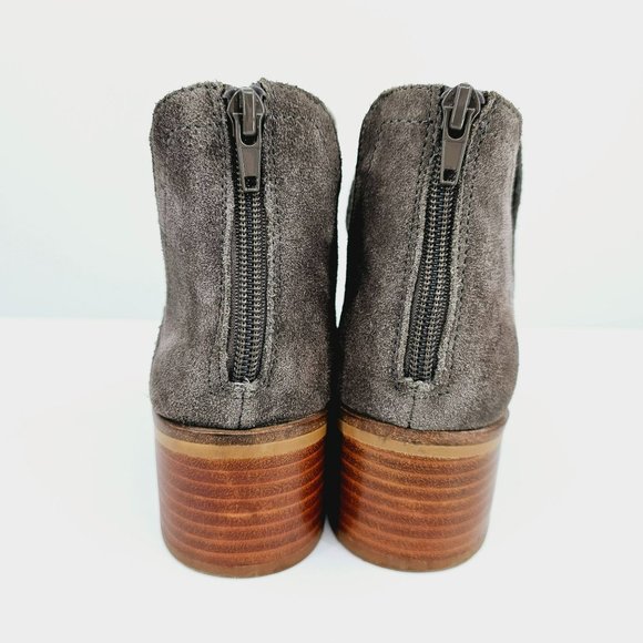 Steve Madden Lancaster Bootie 7.5 Grey Suede Leather Stacked Block Heel Zip Back - Picture 7 of 13